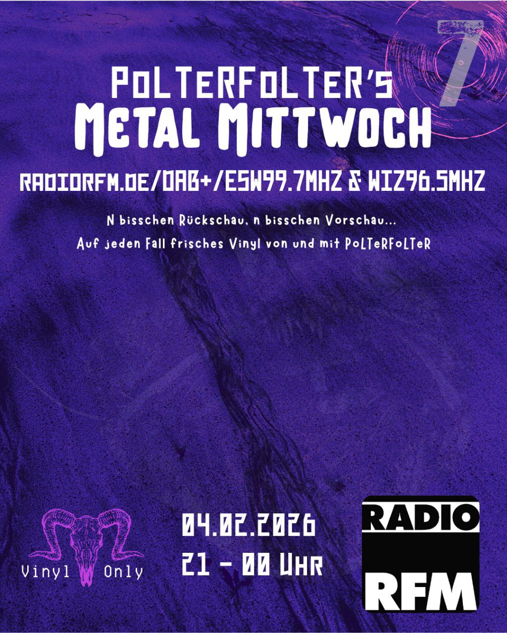 'RFM - PoLTeRFoLTeR‘s Metal Mittwoch' ... von Thrash bis Black Metal - von Hardcore bis Grind